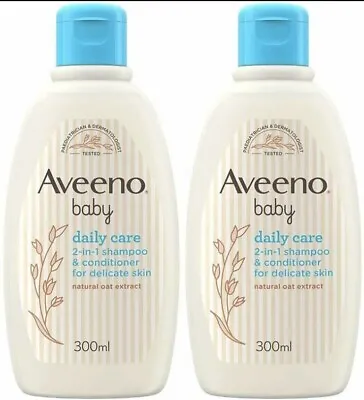 2 X Aveeno Baby Daily Care 2-In-1 For Delicate Skin Shampoo & Conditioner 300ml • £13.29