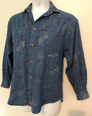 Vtg Guess Georges Marciano Jeans Denim Shirt Women’s Sz M Floral Print USA Made • $15.80
