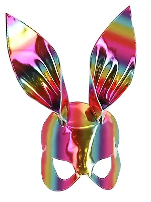 Rainbow Metallic Bunny Mask Ladies Bunny Rabbit Sexy Halloween Fancy Dress • £7.99