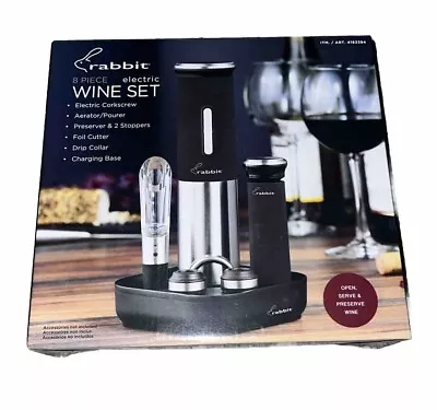 Rabbit Electric Wine Opener Set 8 Piece Set W/Foil Cutter Aerator Stoppers NEW • $28.98