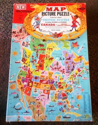 Vintage 1960's Jaymar #3052 Map Picture Puzzle U.S. Canada Mexico 28x20 Complete • $3.99