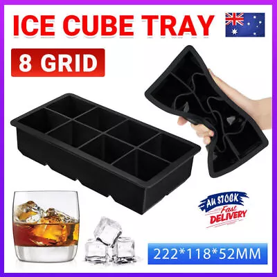 8 Grids Whiskey Silicone Maker Ice Cube Tray Mould Large Mold Giant Square Black • $11.65