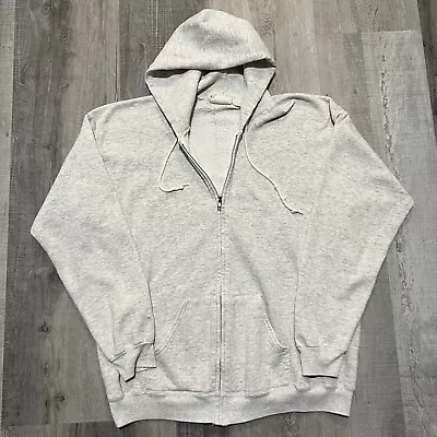 VTG Riders Heather Grey Blank 90s Full Zip Drawstring Athletic USA Hoodie XL • $25