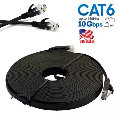 RJ45 CAT6 10FT 16FT 33FT Wire LAN Ethernet Network Patch Cable Cord Flat 550mhz • $4.99