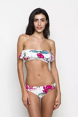 6 Shore Road Peony Bouquet Ruffle Neck Bralette & Hipster Bikini Size S Swimsuit • $64.40