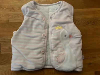 Cosy Baby Girl Pink White Padded Gilet Size 6 Months Swan • £2.99