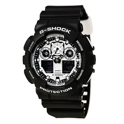 Casio Men's Watch G-Shock Alarm Ana-Dig White Dial Black Resin Strap GA100BW-1A • $77.53