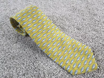 Vintage Vineyard Vines Tie Mens Yellow Blue Tuna Fish All Over Print Silk USA • $19.99