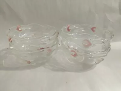 Vintage Mikasa MAYFAIR Crystal Frosted Pink Calla Lily Salad Bowls Set Of 4 • $39.95