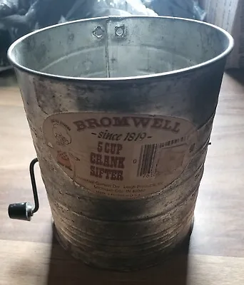 Vintage Hand Held And Crank Bromwell’s Metal 5 Cup Measuring Sifter Made In USA • $10