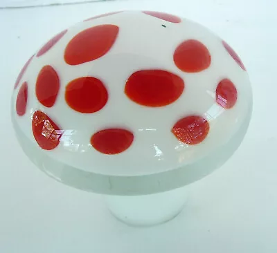 Blown Glass Solid Mushroom White W/ Red Dots 4'' T Art Glass Heavy Paper Weight • $14.95