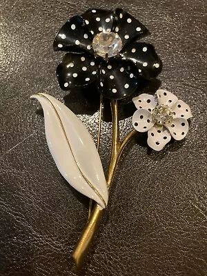 Huge Vintage Avon Black White Polka Dot  4” Flower Pin Brooch • $12.95