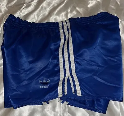 🔥 Adidas Royal Blue Running Soccer Shorts Large Nylon Silky Satin Track Glanz • $3.25