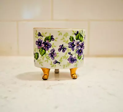 Vintage Lefton Tea Bag Holder Violets Purple Floral Chintz Japan Cigarette Smoke • $9.99