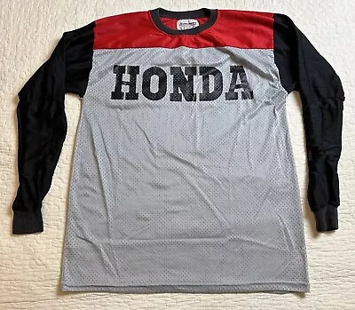 VINTAGE HONDALINE MOTOCROSS JERSEY Large Red Gray Nylon Long Sleeve • $79.94