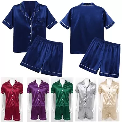 Men Silk Satin Pajamas PJ Set Top And Bottom Shirt Shorts Sleepwear Nightwear • $19.99