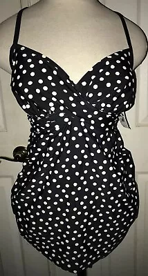 Liz Lange Women's Small Maternity Swimsuit Top Tankini Black /White Polkadot NWT • $7