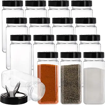 16 Pack 21 Oz Plastic Spice Jars With Shaker/Pourer Lids Square Empty Seasoning • $32.55