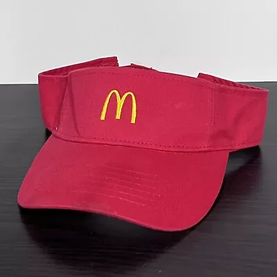 McDonalds Visor Hat Cap Red Employee Golden Arches Fast Food Adjustable • $13.59
