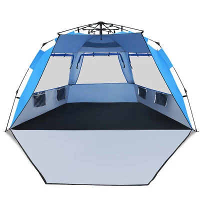 $63.95 • Buy Costway 3-4 Person Easy Pop Up Beach Tent UPF 50+ Portable Sun Shelter Blue