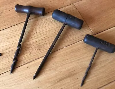 3x Vintage Auger Gimlet Bradawl - Wooden Handle Hand Drill  • £10.50