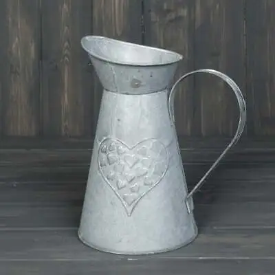 Whitewashed Zinc Jug With Heart Embossment X 21cm - Valentine Mother's Day Gift • £11.50