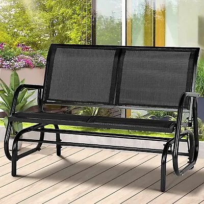 2-Person Outdoor Glider Bench Double Metal Rocking Chair Porch Loveseat Garden • $89.98