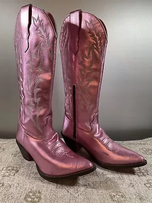 Southern Fried Chics Western Boots Size 8.5 Pink Sparkle Block Heel Great Co. • $69.99