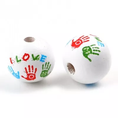 £2.29 • Buy 10 Painted Hand Print 'I Love Mom' Printed Beads - Round - 20mm Dia - J831245
