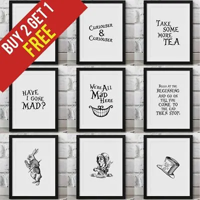 £3.49 • Buy Alice In Wonderland Poster Framed Wall Print Movie Cheshire Cat Smile Mad Hatter