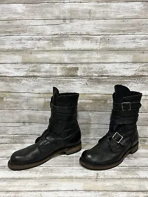 Vintage Shoe Company Issac Engineer Black Leather Buckle Boots USA Made Sz 12M • $299.77