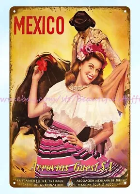 Vintage Repro Mexico Travel Poster Aerovias Guest Metal Tin Sign Wall Posters • $18.81