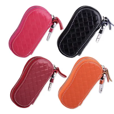 Men Leather Weave Auto Car Key Bag Pouch Remote Keychain Key Case Holder H • $11.15