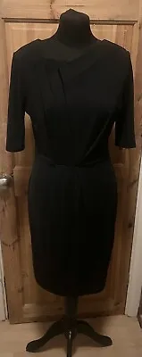 Dorothy Perkins Size 12 Black Dress Pleat Front Knee Length Work Pencil Day • £14.99