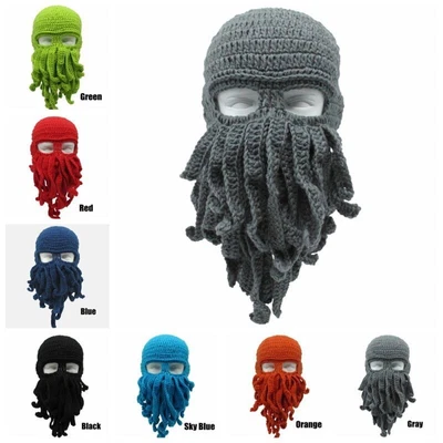 £10.72 • Buy Funny Wind Ski Wool Knit Cosplay Beanie Tentacle Mask Beard Octopus Squid Cap
