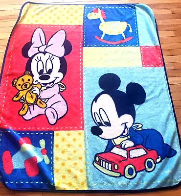 Disney Babies Mickey & Minnie Vintage Throw Blanket Color Block Airplanes Toys • $32