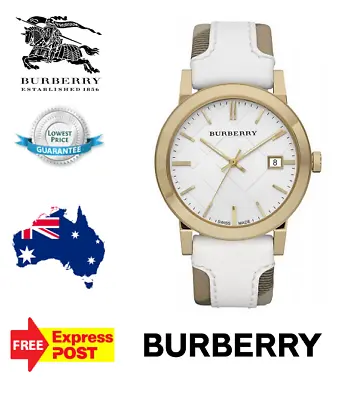 New Burberry 'the City' Bu9110 Gold/silver/ White Leather Check Womens Watch • $329.99