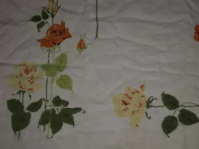 VTG Fall Rose Linen Print Tablecloth 49  X 46 ! • $15.99