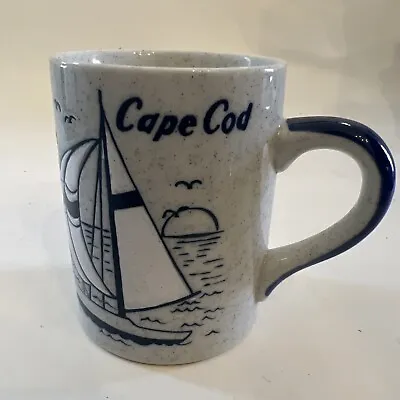 Vintage Cape Cod Map Mug Cup Embossed Blue White Sailboat • $19.99