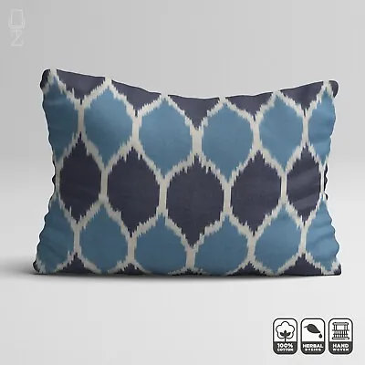 Blue Handwoven 100% Cotton IKAT Cushion Cover | 16 X24  (40x60cm) Double Sided • £26.40