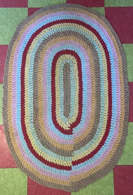 Vtg Hand Woven Oval Hand Braided Pastel Pink Red Blue Area 4’x3’ Plus Rug Farm • $85.49