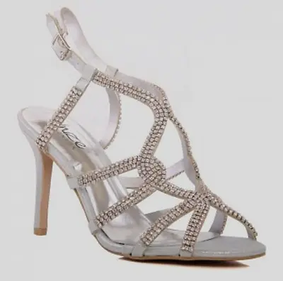 Unze Belaa Silver Crystal Encrusted Evening Sandals UK 4 EU 37 LN07 AA 07 • £17.49