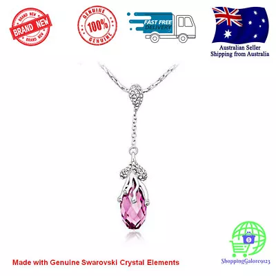 NEW Pink Tear Drop Pendant Necklace With Genuine Swarovski Crystal Elements  • $28.15