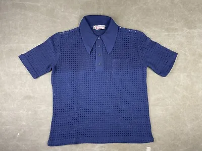 Vintage Golf Shirt 70s Mesh Knit Net Butterfly Collar Large Goodfellas Mob Boss • $85