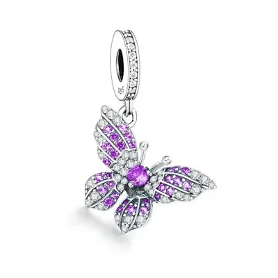 $28.99 • Buy SOLID Sterling Silver Purple Sparkly Butterfly CZ Charm  By Unique Designs