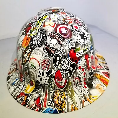 $49.99 • Buy Hard Hat Custom Hydro Dipped , OSHA Approved FULL BRIM, WILD STICKER BOMB NEW