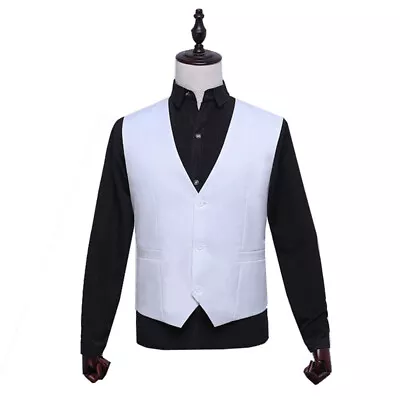 Mens V-Neck Waistcoat Gilet Suit Vest Tops Blazer Slim Fit Formal Casual Classic • $27.24