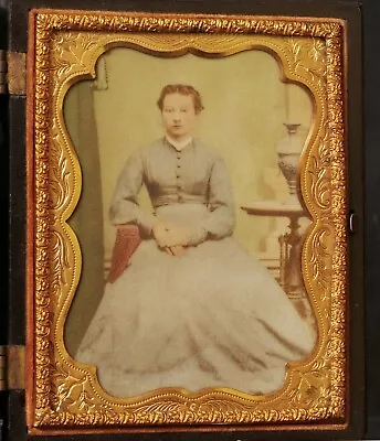 F97499~ Tinted Opalotype Portrait In ¼ Plate Daguerreotype Union Case - Unusual • $100