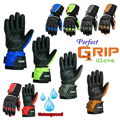 Men Motorcycle Leather Racing Gloves Motorbike Waterproof Motocross Armour Glove • £24.99