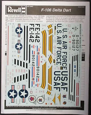 Revell 1/48th Scale F106 Delta Dart - Decals From Kit No. 85-5847 • $16.99